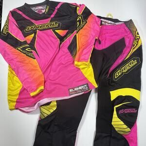 O’Neal Element Women’s Motocross Jersey Pants Set Pink Black Yellow MD 5/6